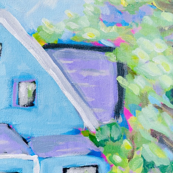 Original Painting Blue House Architectural Landscape Impressionistic OOAK 11x14" - Picture 6 of 9